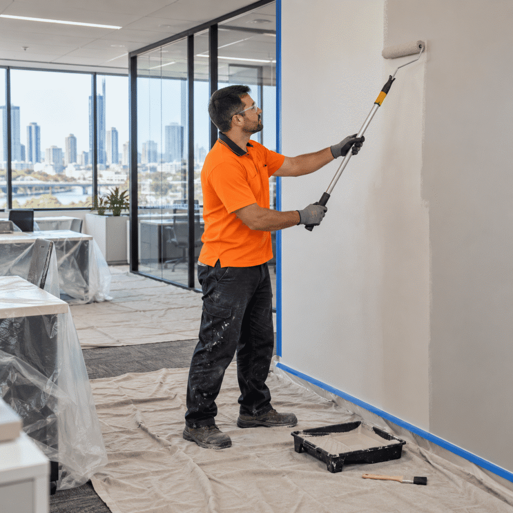 Refresh your workspace with office repainting in Brisbane, including feature walls, touch-ups, maintenance painting and complete interior repaints.