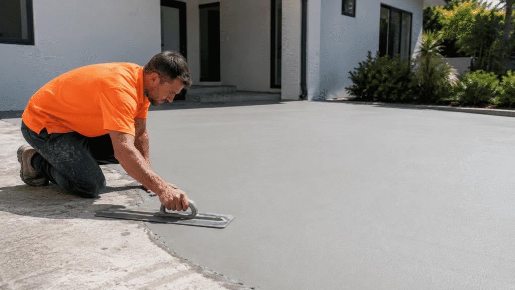 SBBM worker resurfacing a concrete driveway at a Brisbane home.