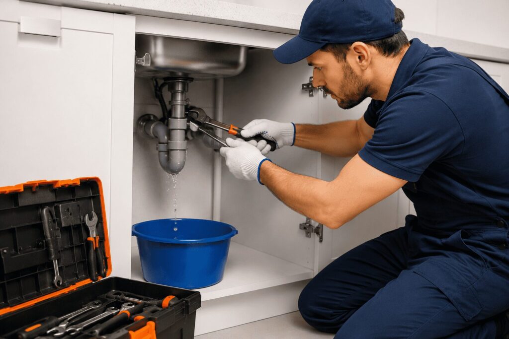 man doing leak repair and maintenance
